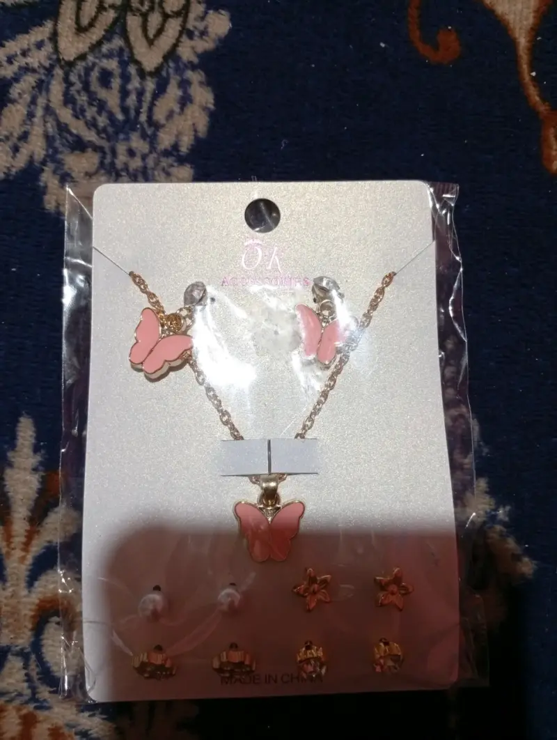 Set de joyería mariposa rosa
