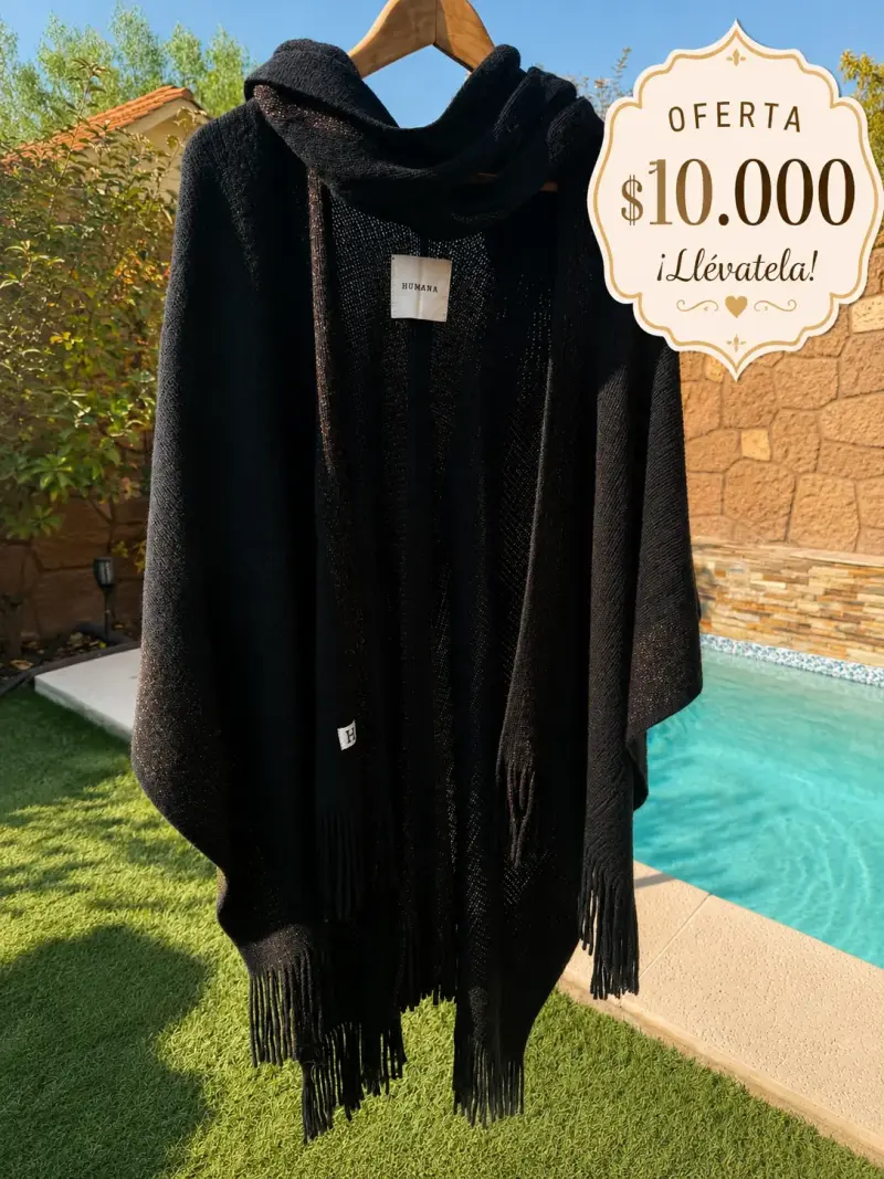 Poncho negro con flecos Humana