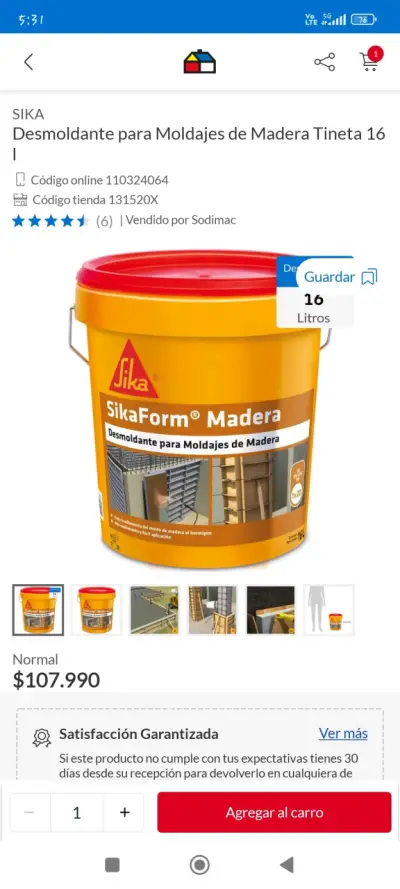 Desmoldante para moldajes Sika 16L - miniatura 2