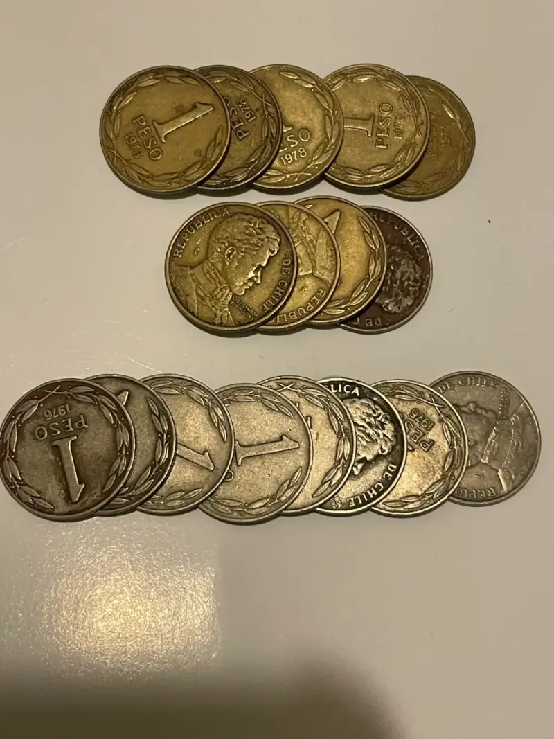 17 Monedas Chilenas 1 peso, 8 plateadas 9 doradas - 3
