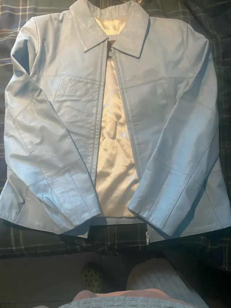 Chaqueta azul clara mujer cuero - 1