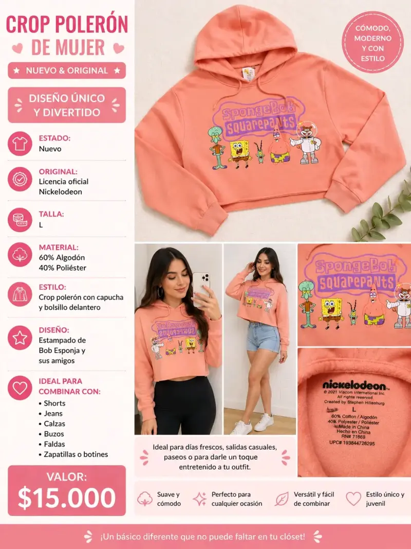 Crop polerón Bob Esponja mujer