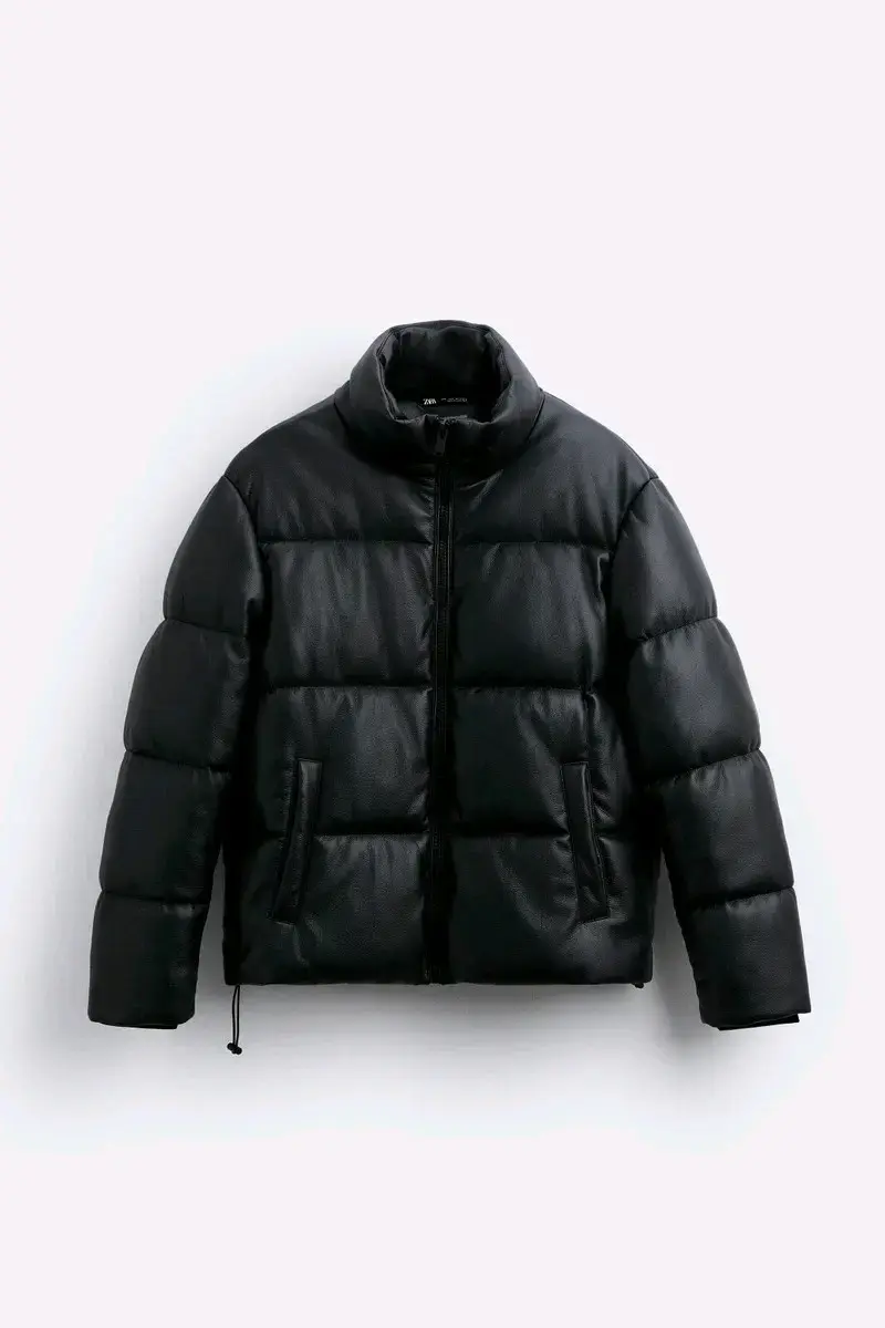 Chaqueta acolchada negra cuero - 1