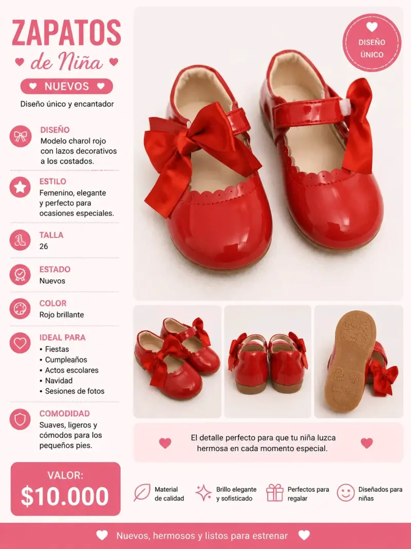 Zapatos de niña rojos con lazo