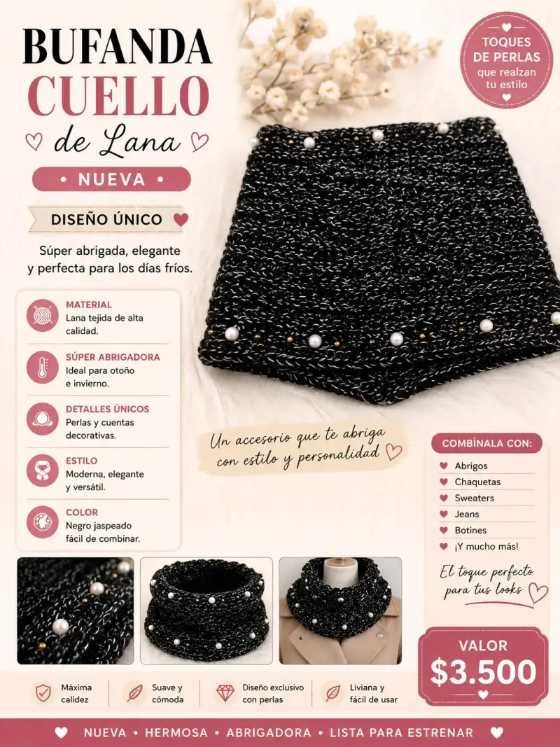 Bufanda cuello de lana negra