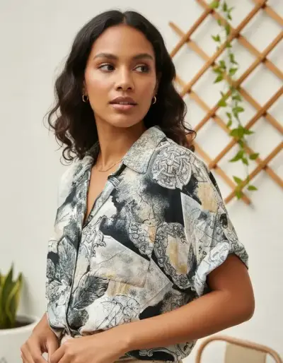 Blusa estampada vintage Brujula Talla S - miniatura 2