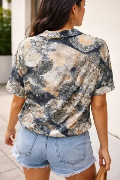 Blusa estampada vintage Brujula Talla S - miniatura 3