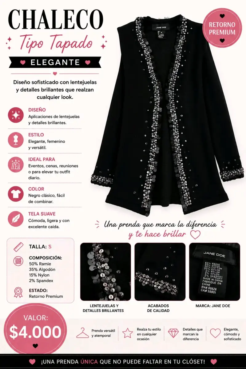Chaleco negro con lentejuelas