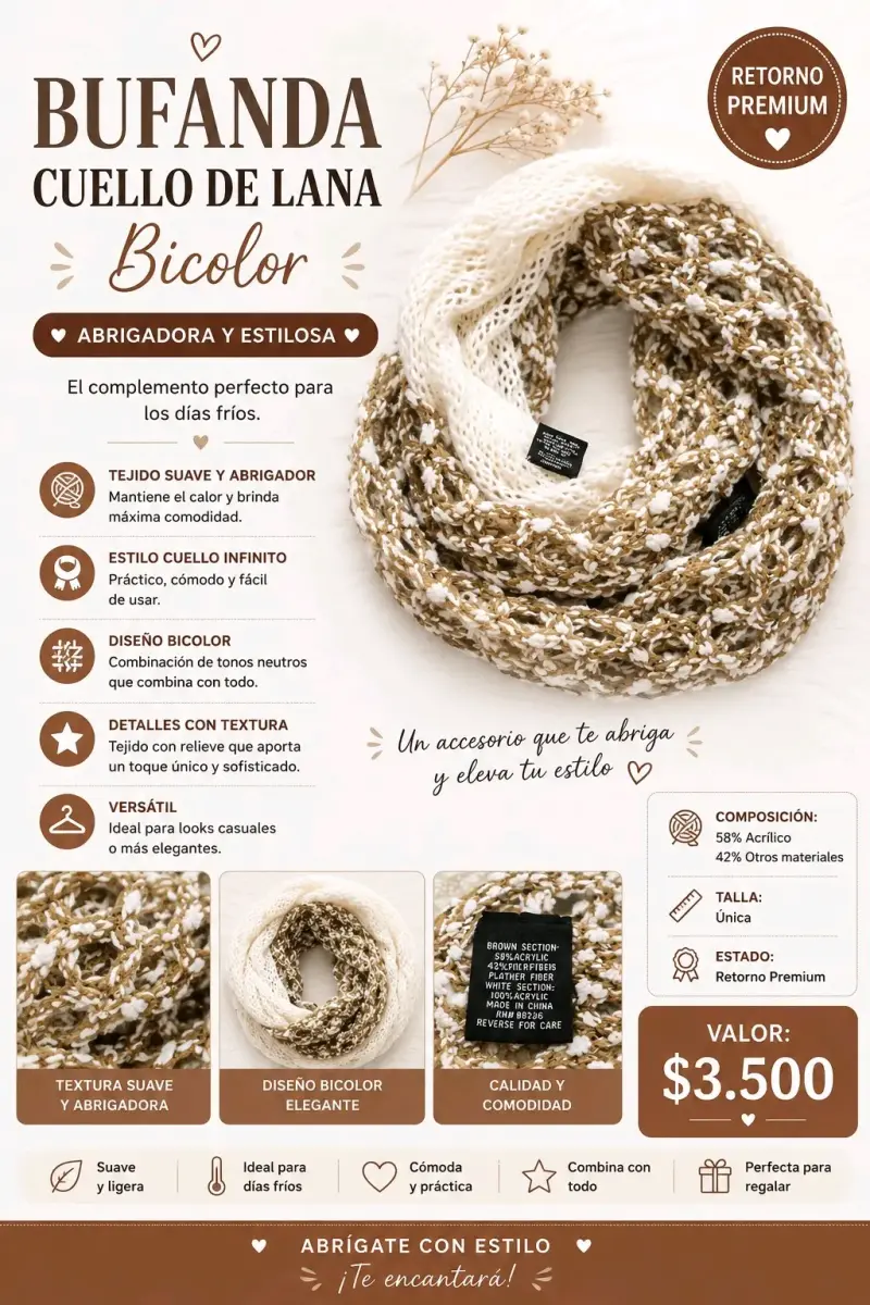 Bufanda cuello lana bicolor