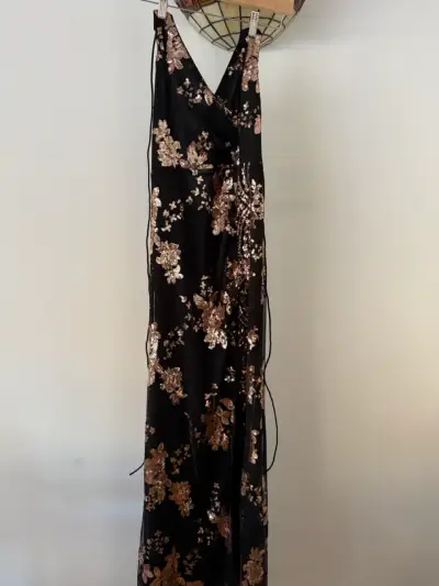 Vestido largo negro con bordados L - miniatura 1