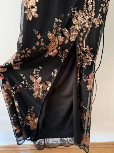 Vestido largo negro con bordados L - miniatura 4