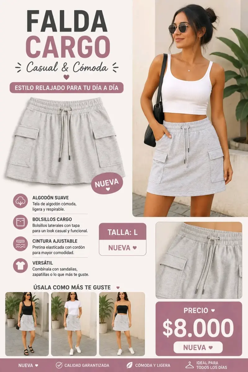 Falda Cargo Beige Nueva
