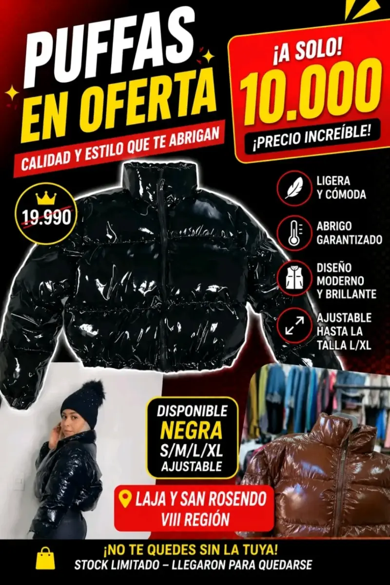 Chaqueta Puffa negra ajustable