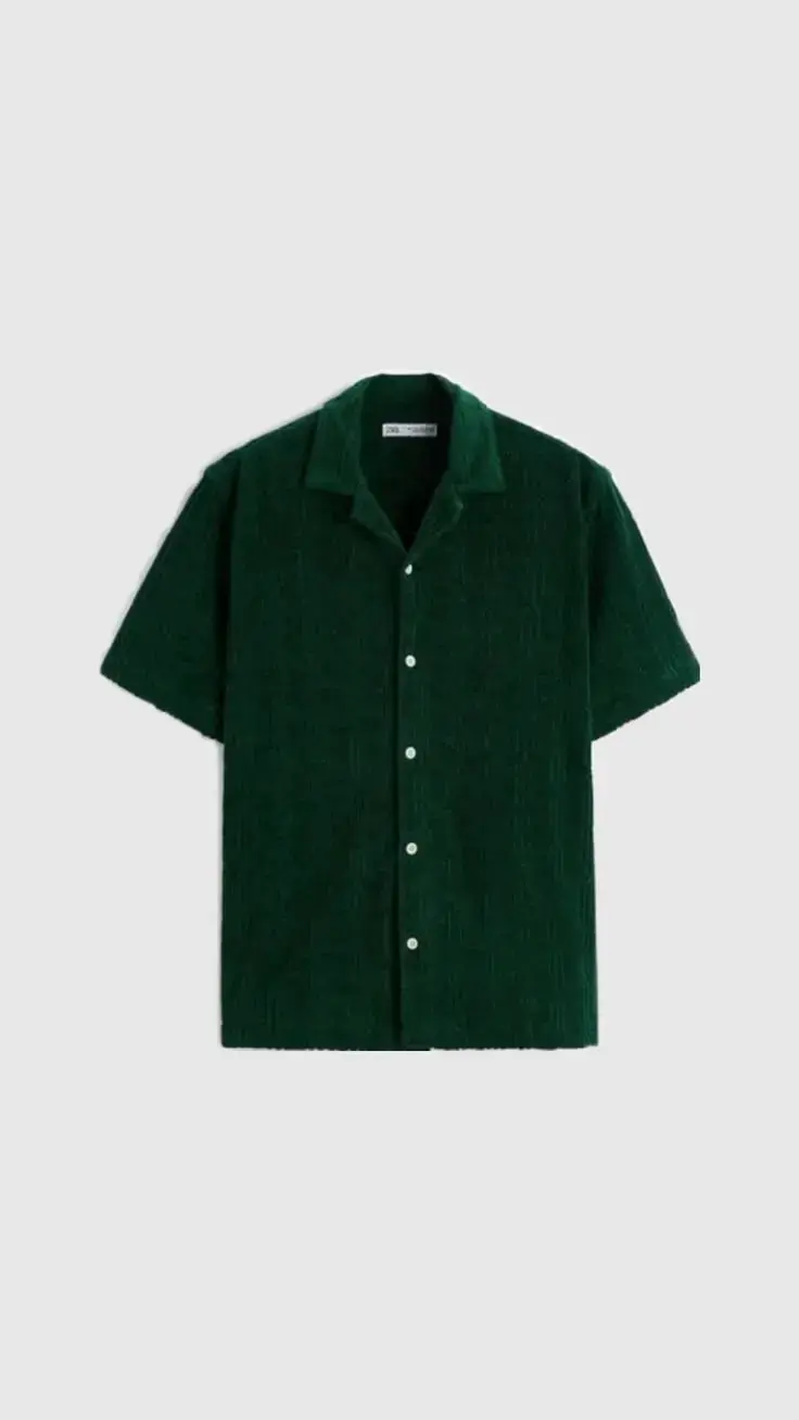 Camisa verde de manga corta estilo toalla zara - 1