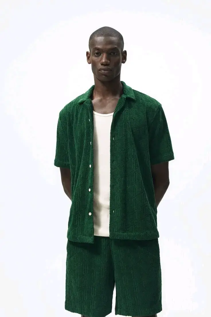 Camisa verde de manga corta estilo toalla zara - 2