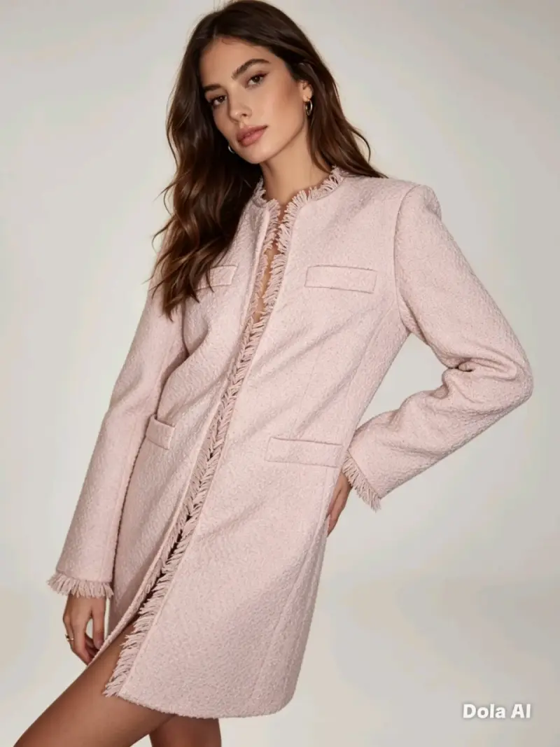 Abrigo rosado con flecos - 1