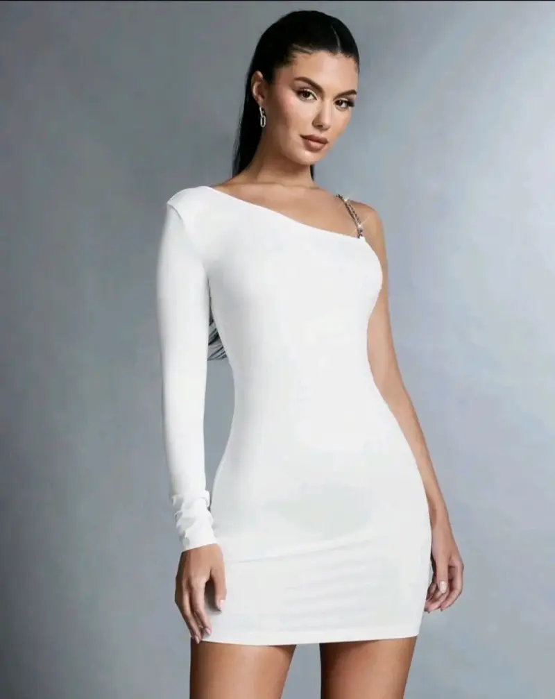 Vestido blanco un hombro - 1