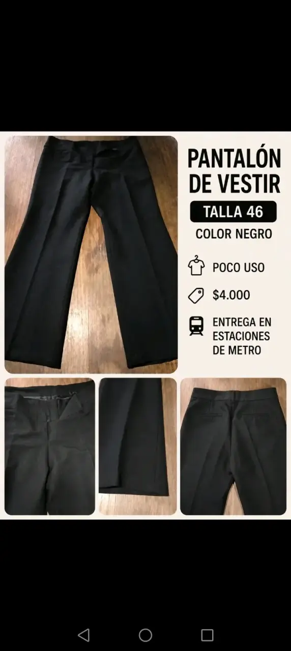 Pantalón de vestir negro talla 46