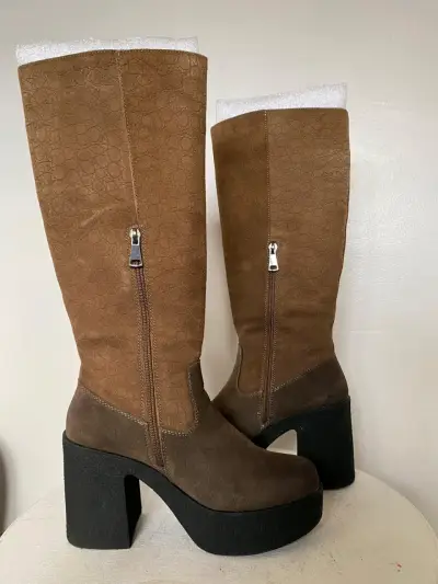 Botas marrones de cuero con plataforma - miniatura 3