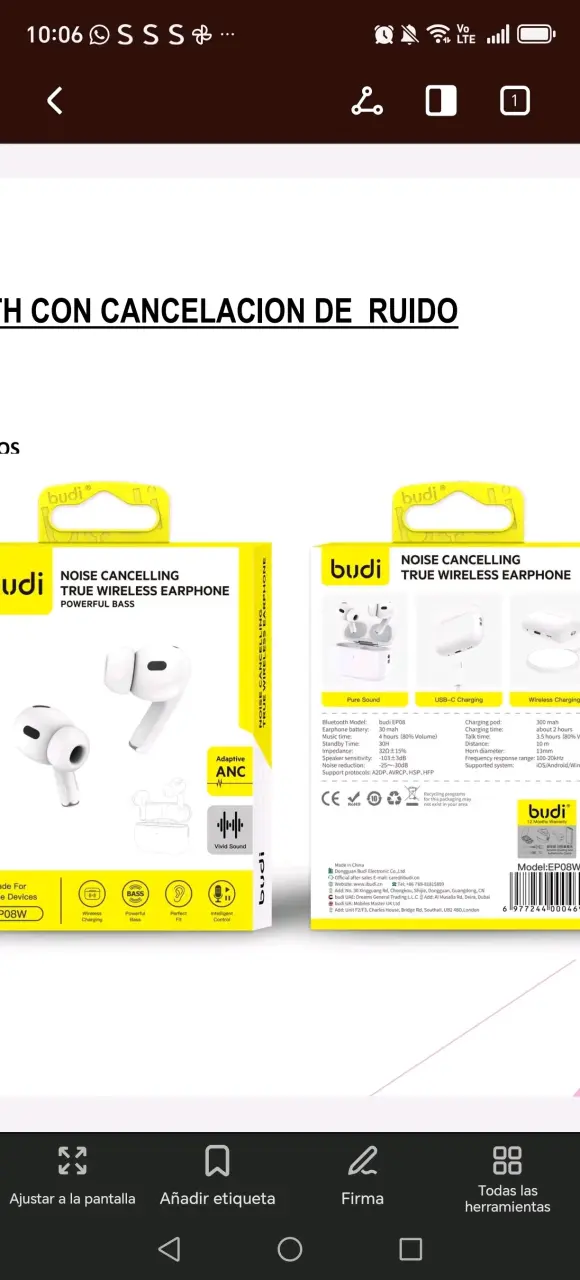 Audífonos inalámbricos Budi ANC