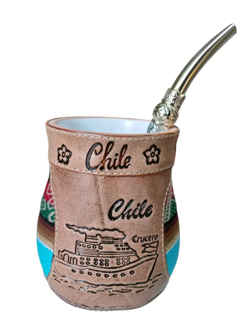 Mate caramica con aguayo y cuero con bombilla - 1