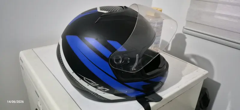 Casco integral negro y azul, certificado - 4