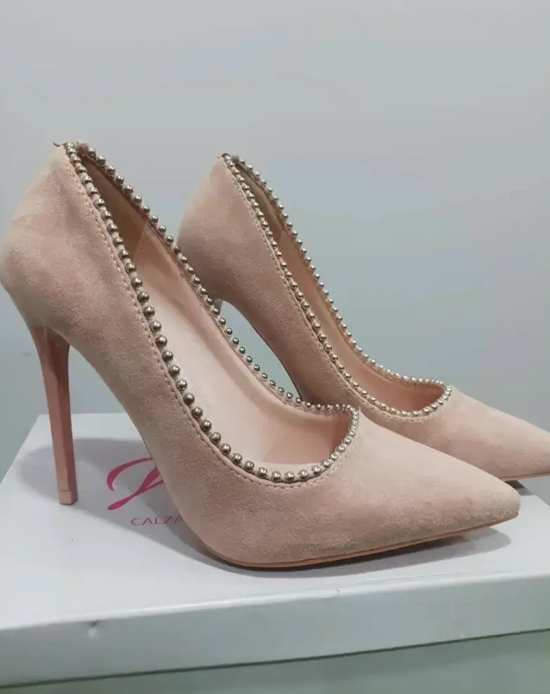 Tacones palo Rosa con detalles plateados