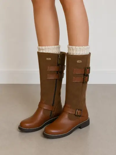 Botas altas marrones con hebillas - miniatura 1