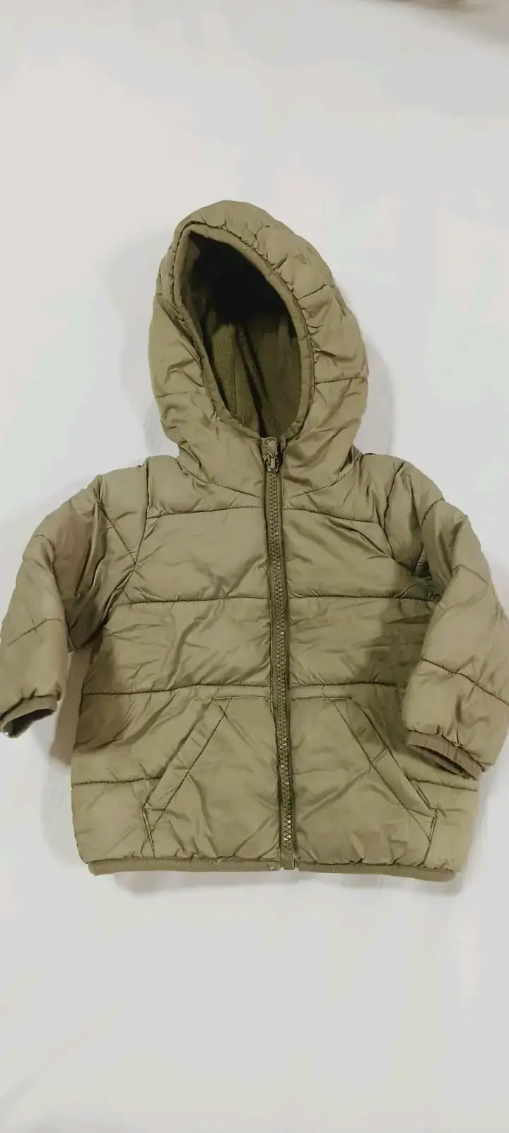 Abrigo inflado beige con capucha de bebé - 1