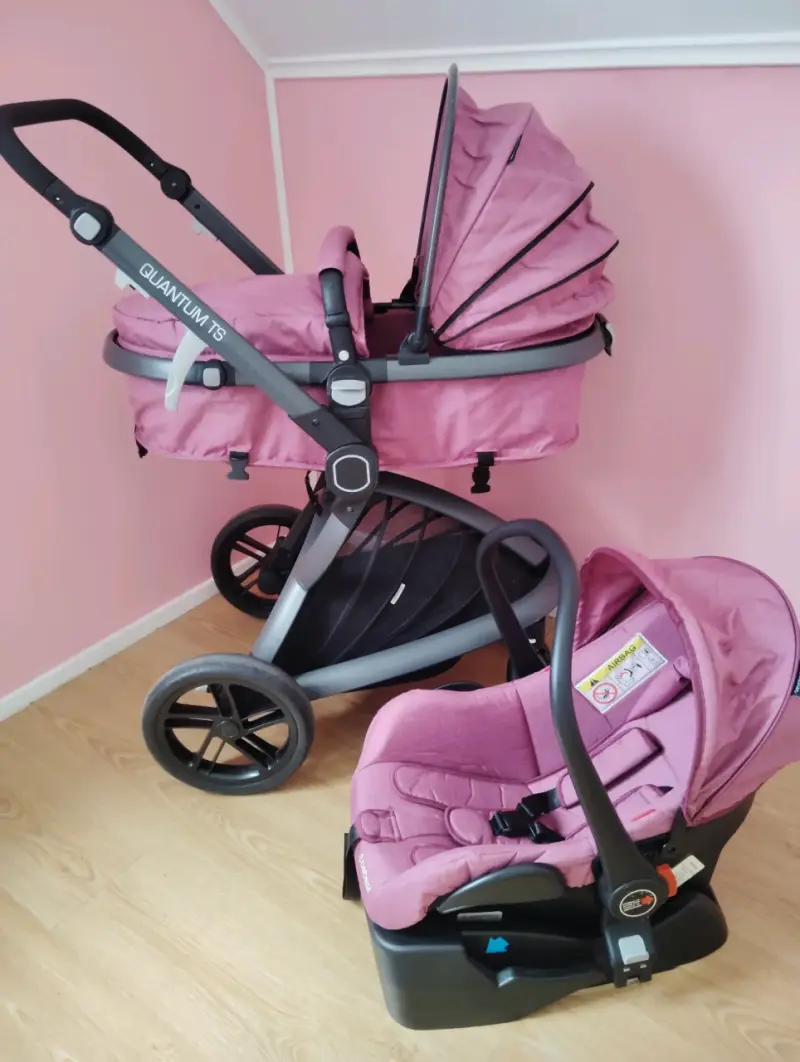 Coche de bebé 3 en 1 rosa - 1