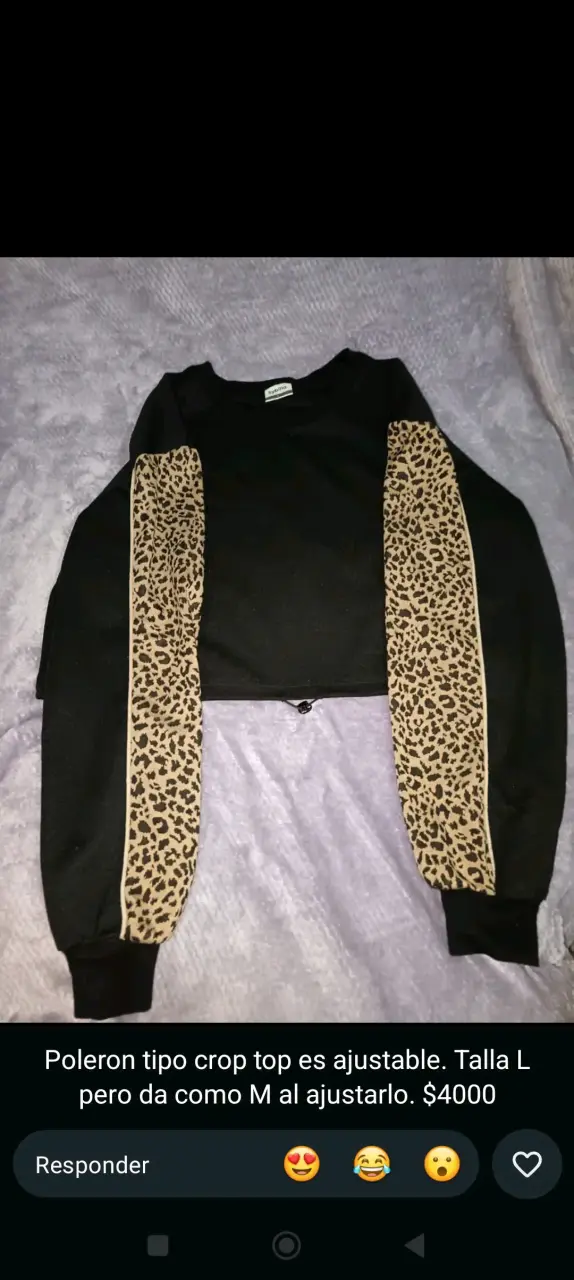 Polerón crop top negro ajustable