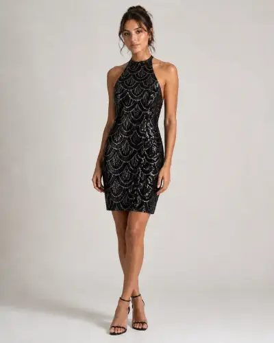 Vestido corto negro con lentejuelas - miniatura 1