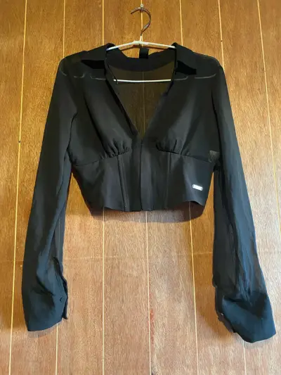 Top Blusa negra transparente con cierre - miniatura 1