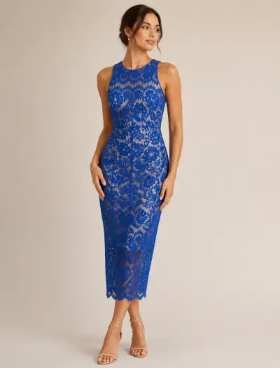 Vestido azul de encaje elegante - miniatura 1