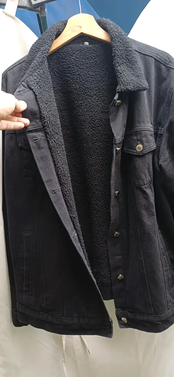 Chaqueta Negra de Mezclilla y Chiporro talla L - 3