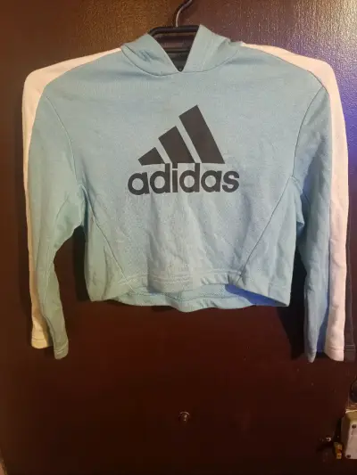 Polerón capucha Adidas celeste talla 7-8 - miniatura 1