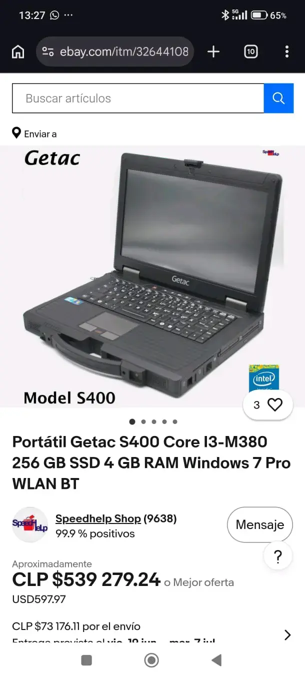Portátil Getac S400 I3-M380 256GB