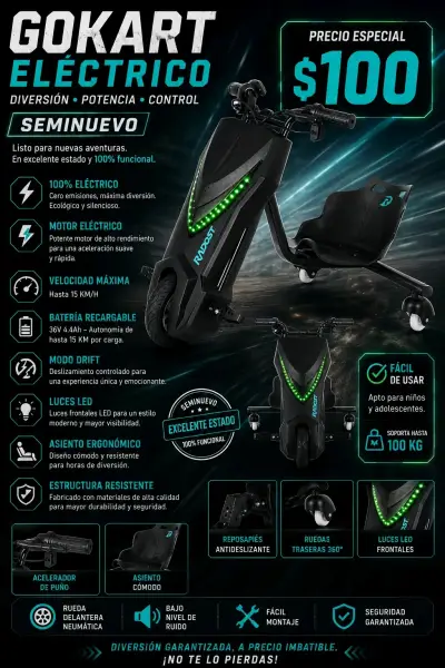 Gokart eléctrico seminuevo - miniatura 1