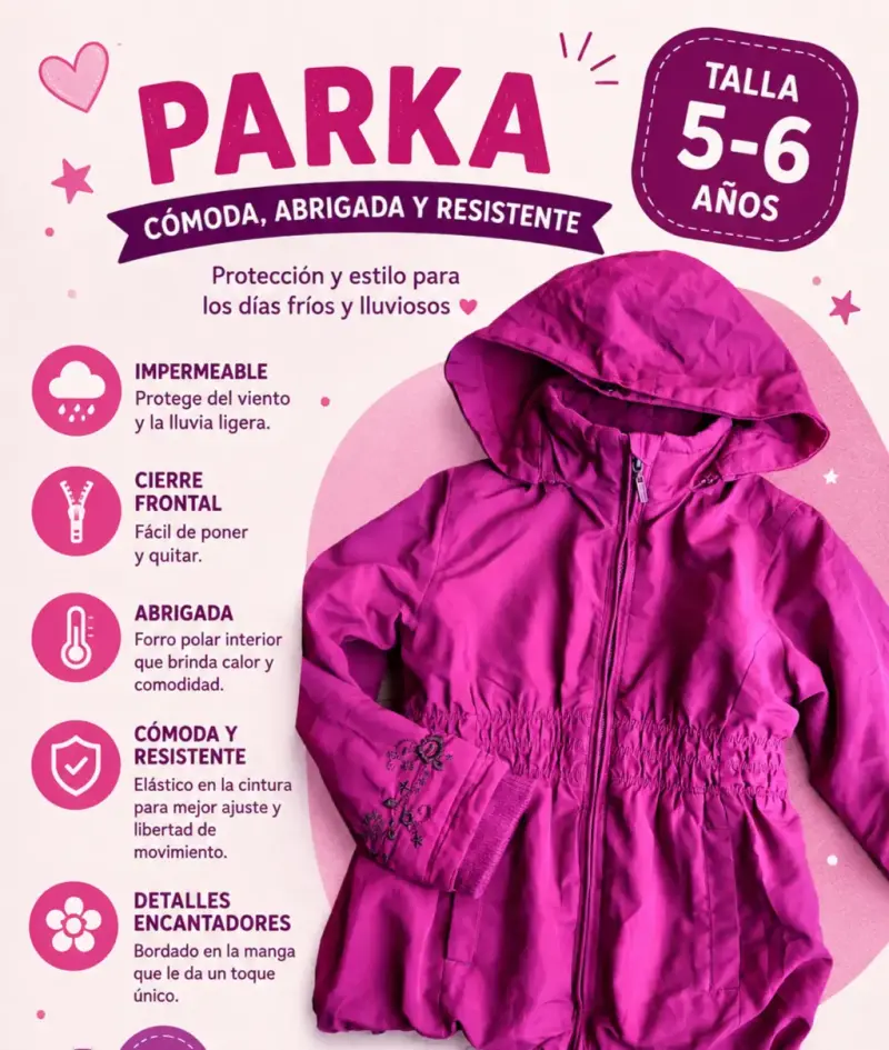 Parka morada impermeable 5-6 años