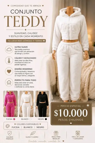 Conjunto Teddy Blanco Acolchado - miniatura 1