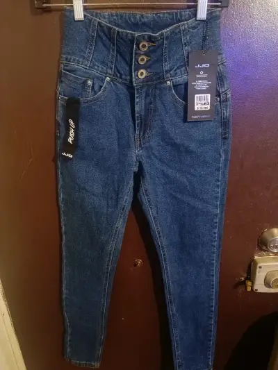Jeans niña azul tiro alto talla 13años - miniatura 1