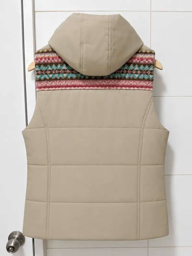 Chaleco acolchado sin mangas beige estampado - 2