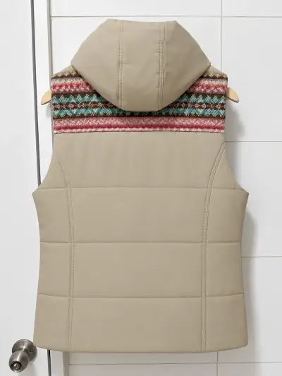 Chaleco acolchado sin mangas  beige estampado - miniatura 2