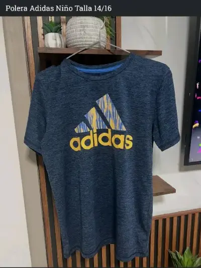 Polera Adidas azul, negra y naranja XL - miniatura 4