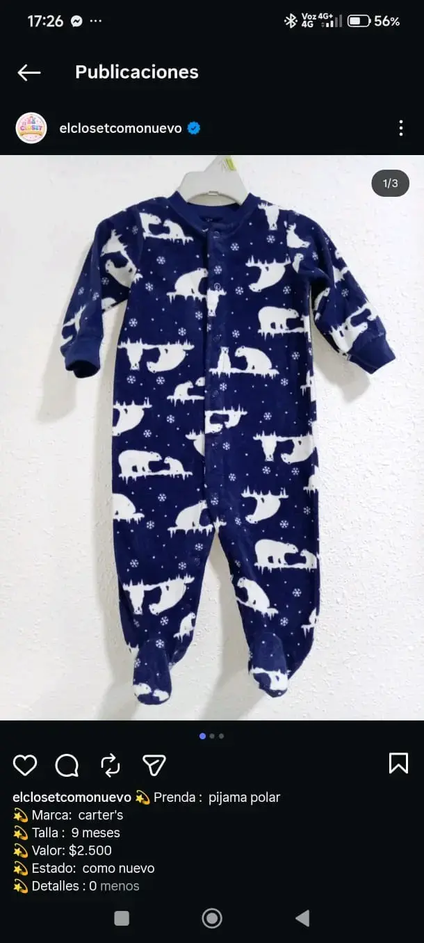 Pijama polar azul con osos carter's