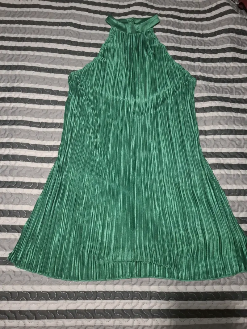 Vestido sin mangas verde plisado - 3