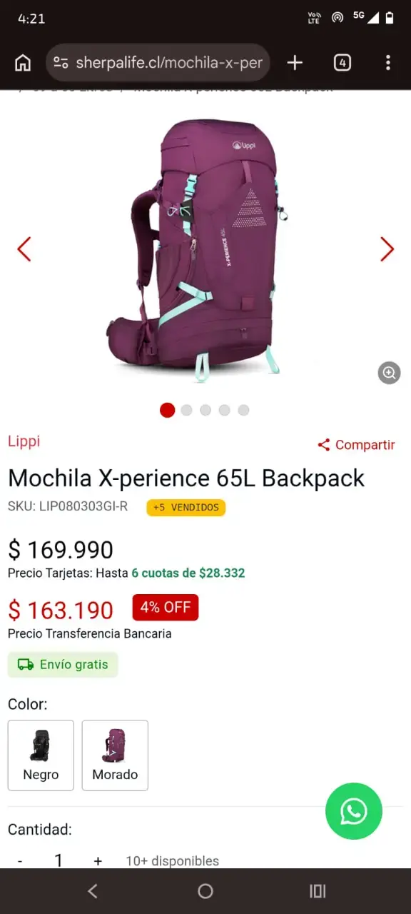 Mochila lippi morada 65L - 3