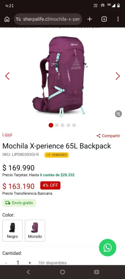 Mochila lippi morada 65L - miniatura 3