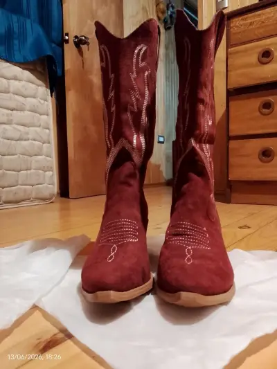 Botas vaqueras burdeo mujer, bordado - miniatura 1
