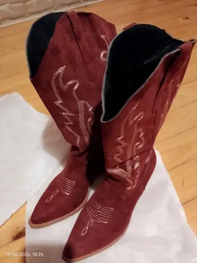 Botas vaqueras burdeo mujer, bordado - miniatura 2